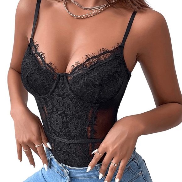 💚 Vintage Blāshe Intimates large lace bodysuit Black - Picture 2 of 7